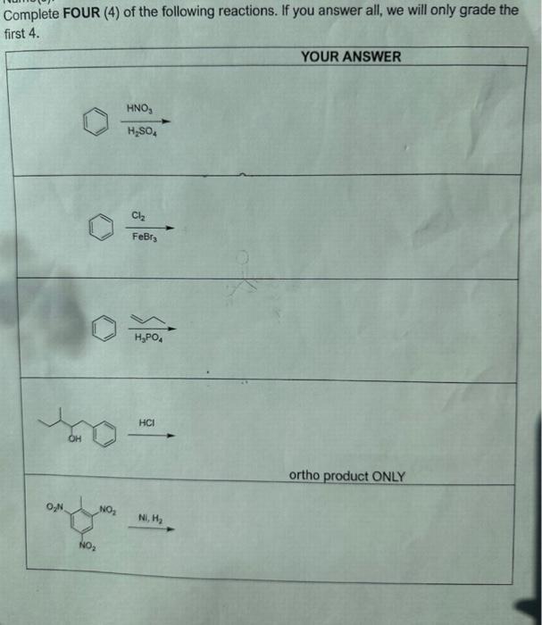 Solved Complete FOUR (4) of the following reactions. If you | Chegg.com