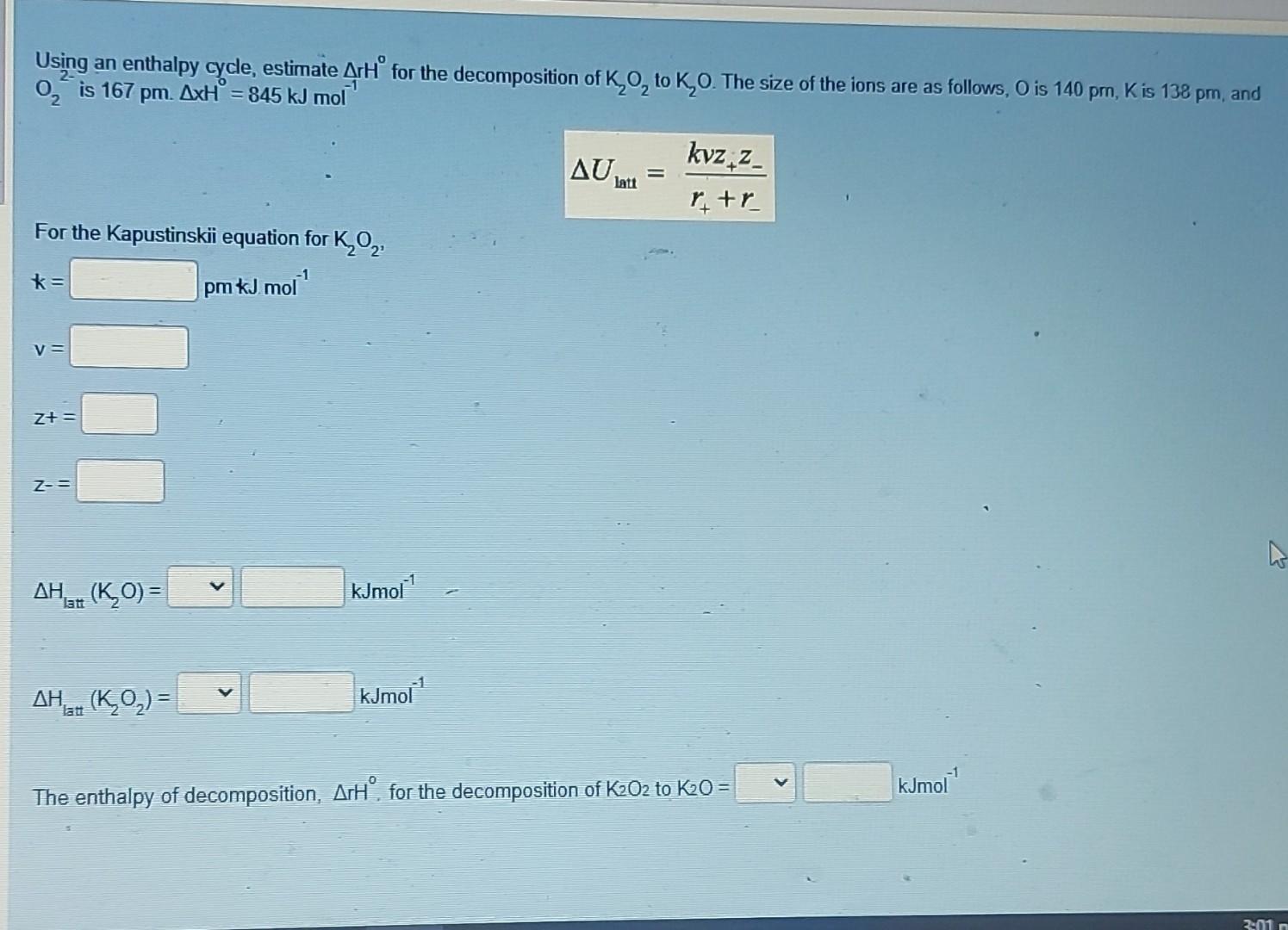 Using an enthalpy cycle, estimate Δ1H∘ for the | Chegg.com