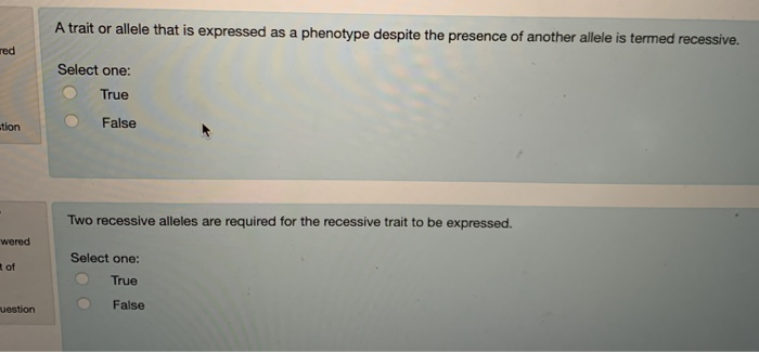 Solved A trait or allele that is expressed as a phenotype | Chegg.com