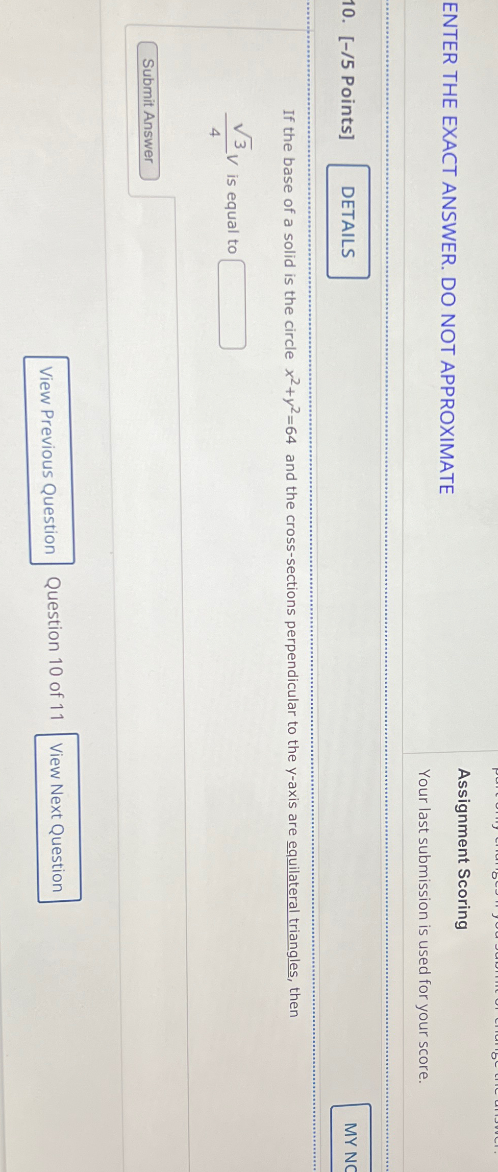 Solved ENTER THE EXACT ANSWER. DO NOT APPROXIMATEAssignment | Chegg.com