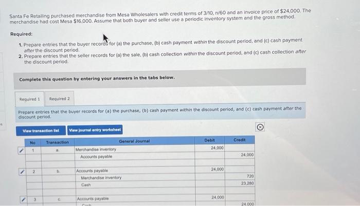 Solved Santa Fe Retailing Purchased Merchandise From Mesa | Chegg.com