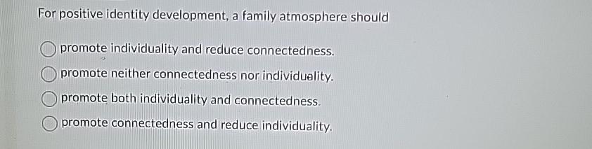 Solved For positive identity development, a family | Chegg.com