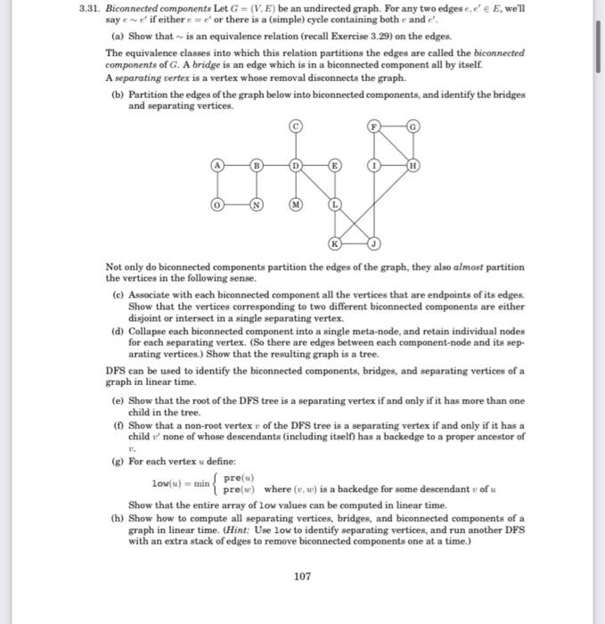 Solved 31. Biconnected Components Let G=(V,E) Be An | Chegg.com