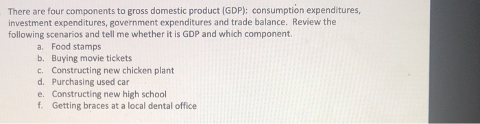 Solved There are four components to gross domestic product | Chegg.com