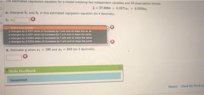 Solved The estimated regression equation for a model | Chegg.com