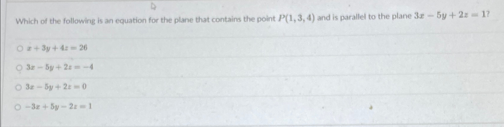 Solved Which of the following is an equation for the plane | Chegg.com