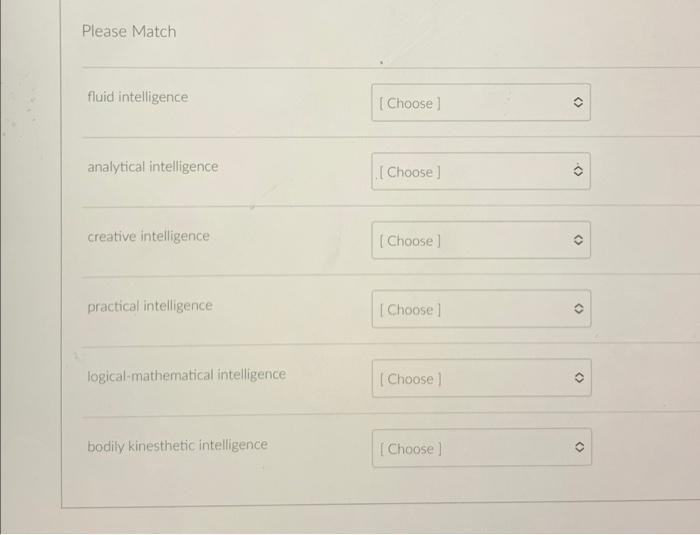 Solved Please Match fluid intelligence [ Choose | Chegg.com