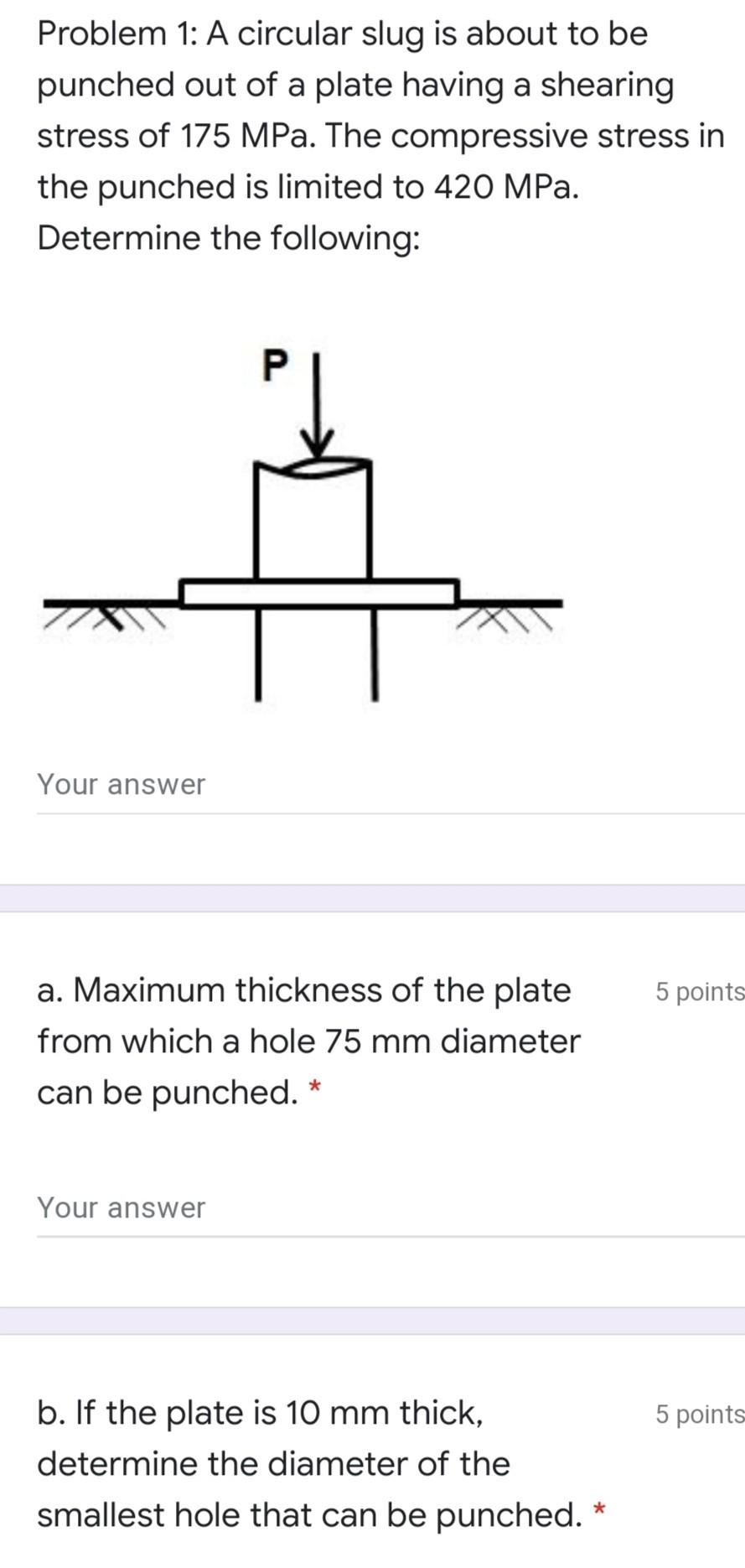 Solved Problem 1: A circular slug is about to be punched out | Chegg.com