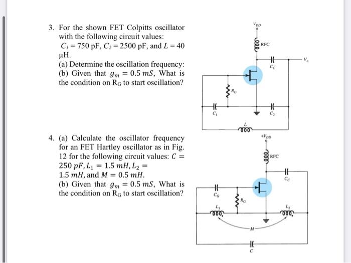 Solved 3. For the shown FET Colpitts oscillator with the | Chegg.com