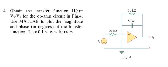 Solved 10 K 2 4. Obtain The Transfer Function H(s)= Vo/Vs | Chegg.com