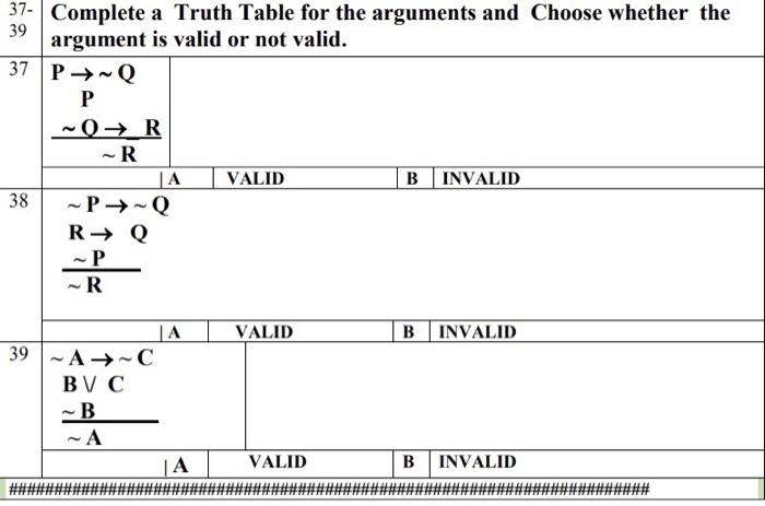 Solved 37- Complete a Truth Table for the arguments and | Chegg.com