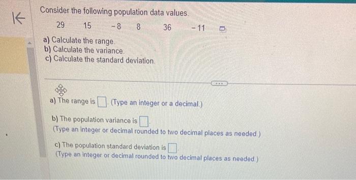 Solved Consider the following population data values. | Chegg.com