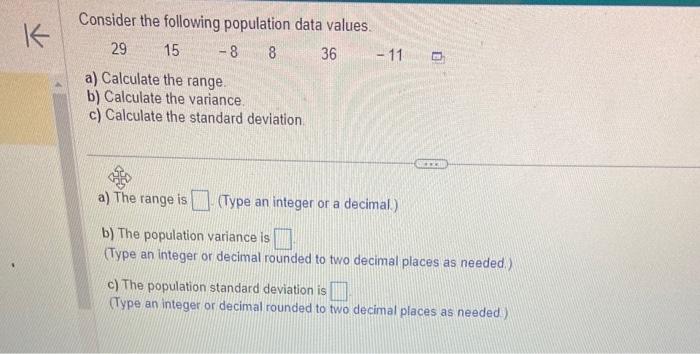 Solved Consider The Following Population Data Values. | Chegg.com