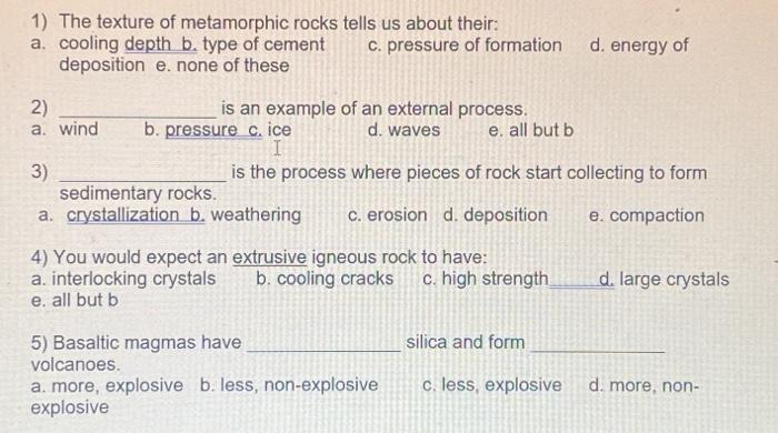 Solved 1) The Texture Of Metamorphic Rocks Tells Us About | Chegg.com