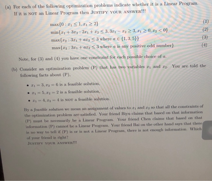 Solved (a) For Each Of The Following Optimization Problems | Chegg.com