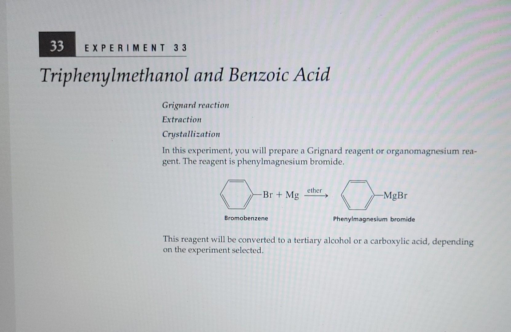 solved-33-experiment-3-3-triphenylmethanol-and-benzoic-acid-chegg