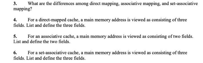 Solved 3. What Are The Differences Among Direct Mapping, | Chegg.com