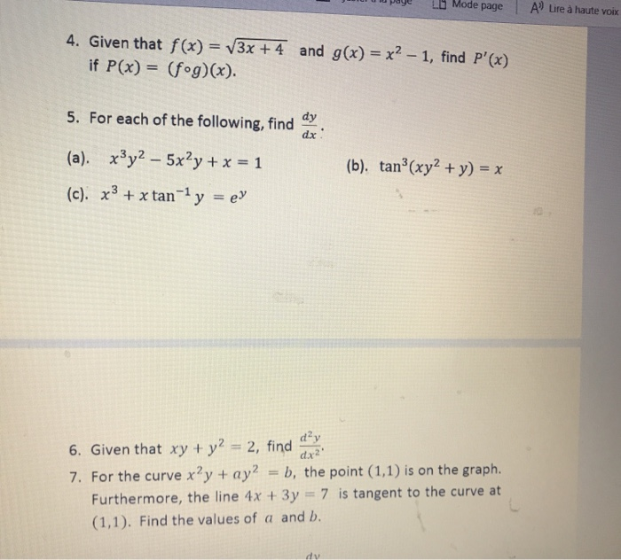 Solved Mode Page A Lire A Haute Voix 4 Given That F X Chegg Com