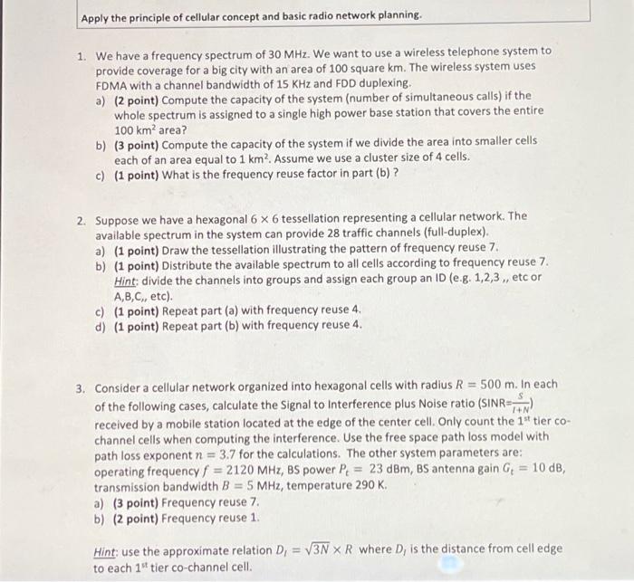 Solved Apply the principle of cellular concept and basic | Chegg.com