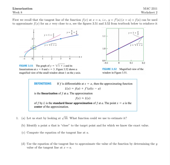 Solved Linearization Week 8 Mac 2311 Worksheet 2 First We Chegg Com