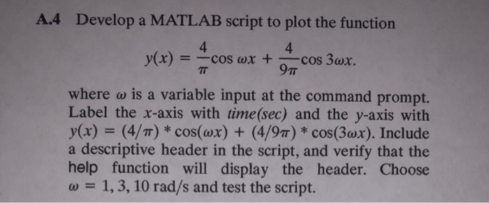 Solved A.4 Develop a MATLAB script to plot the function 4 | Chegg.com