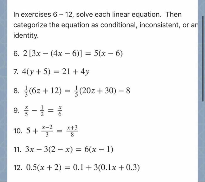 Solved In exercises 6 - 12, solve each linear equation. Then | Chegg.com