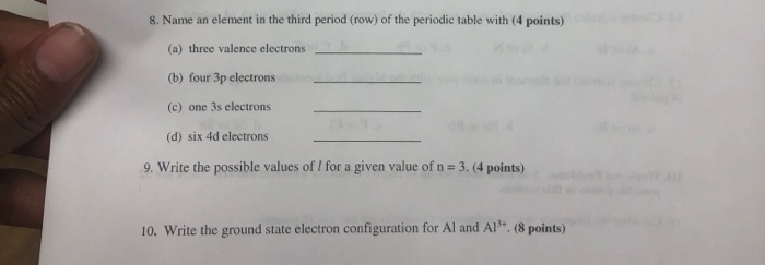 Solved 8. Name an element in the third period row of the Chegg