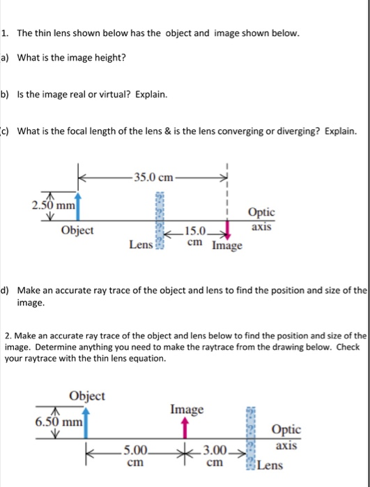 Solved 1. The Thin Lens Shown Below Has The Object And Image | Chegg.com