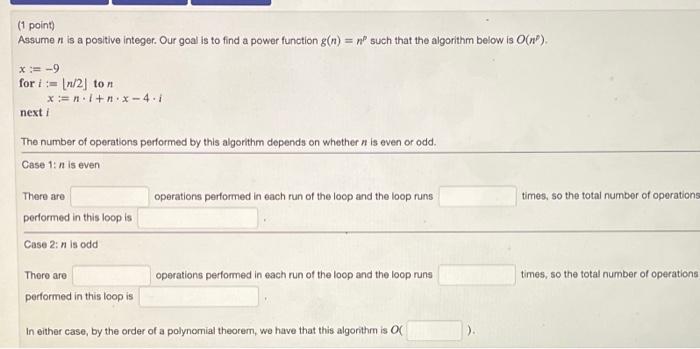 Solved (1 point) Assume n is a positive integer. Our goal is | Chegg.com