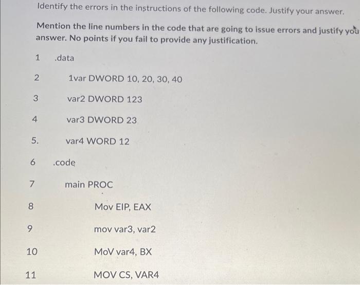Solved Identify the errors in the instructions of the | Chegg.com