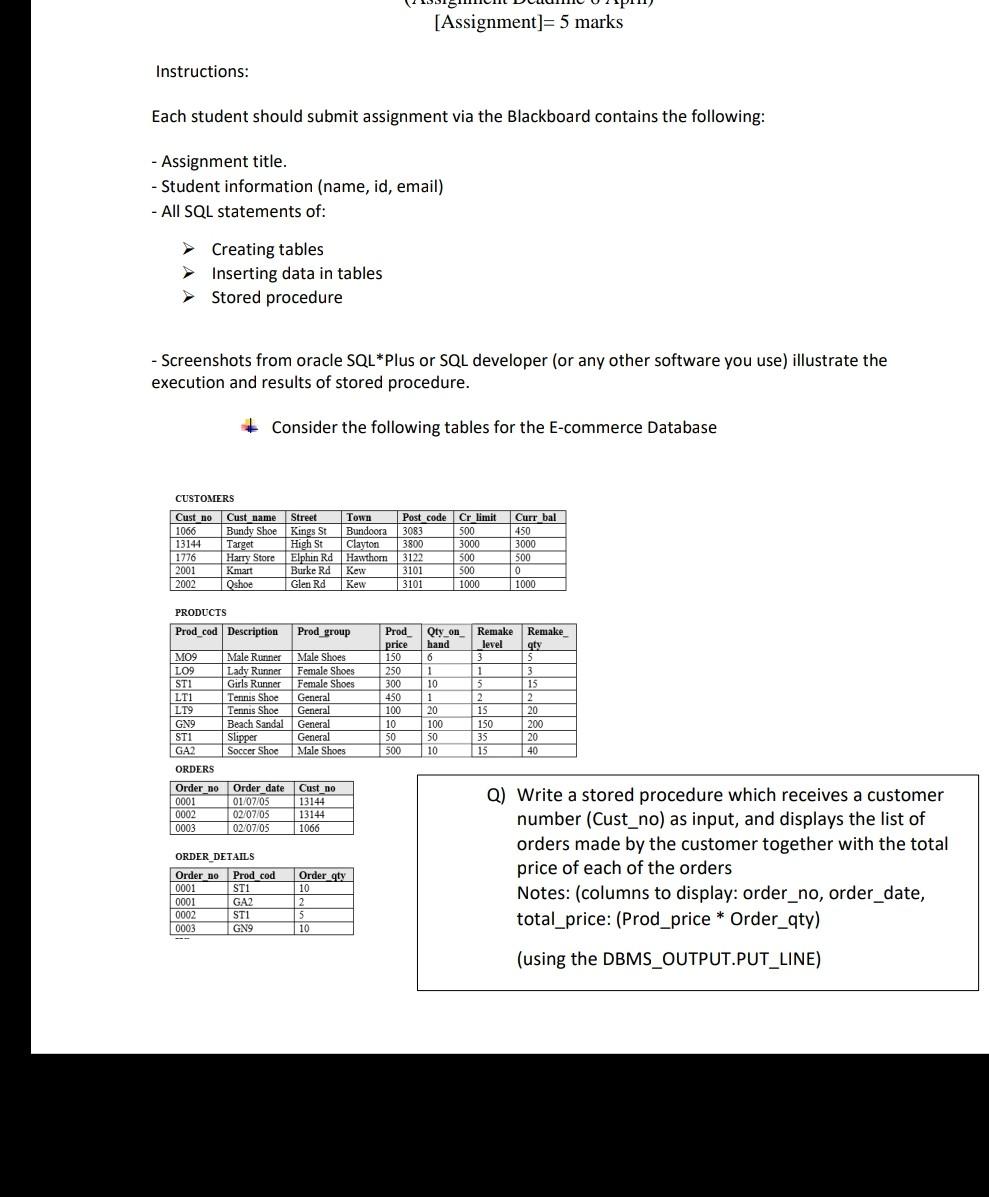 Solved [Assignment]= 5 marks Instructions: Each student | Chegg.com