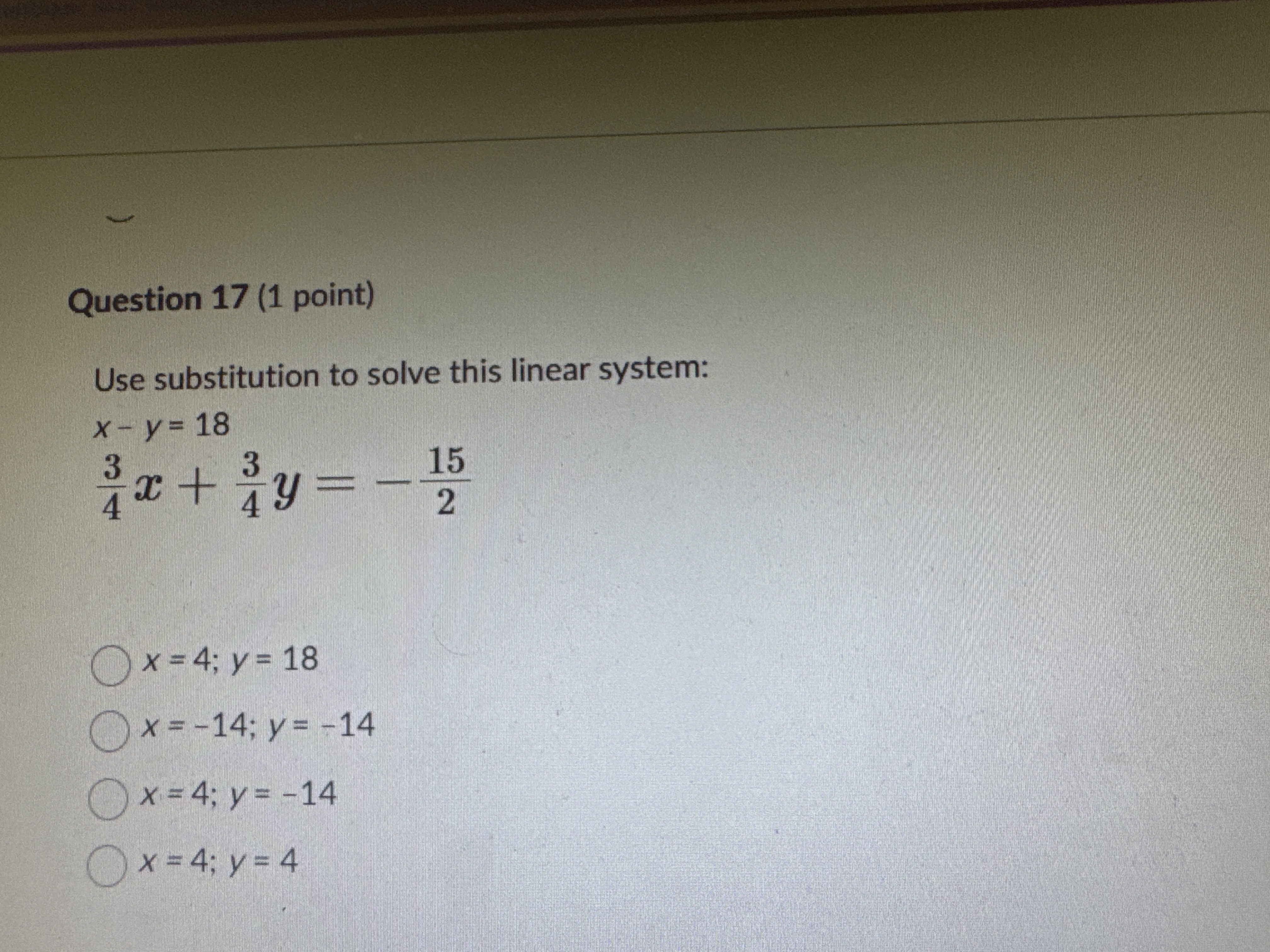Question 17 (1 ﻿point)Use substitution to ﻿solve this | Chegg.com