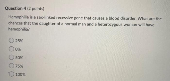 Solved Question Points Hemophilia Is A Sex Linked Chegg Com