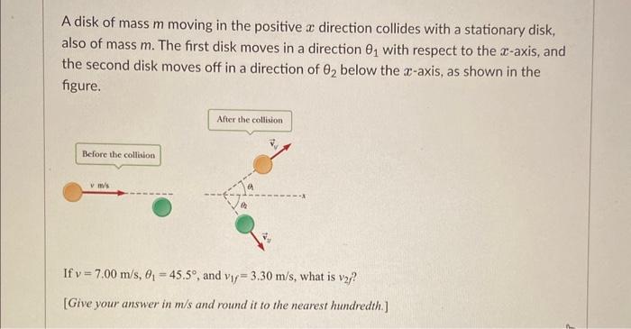Solved A disk of mass m moving in the positive x direction | Chegg.com