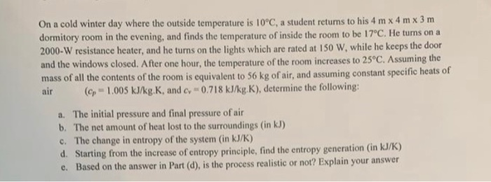 Solved On a cold winter day where the outside temperature is | Chegg.com