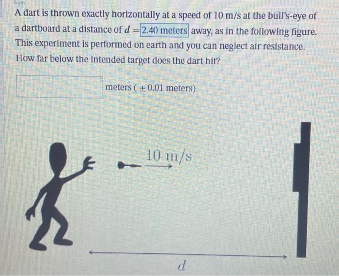 Solved A dart is thrown exactly horizontally at a speed of