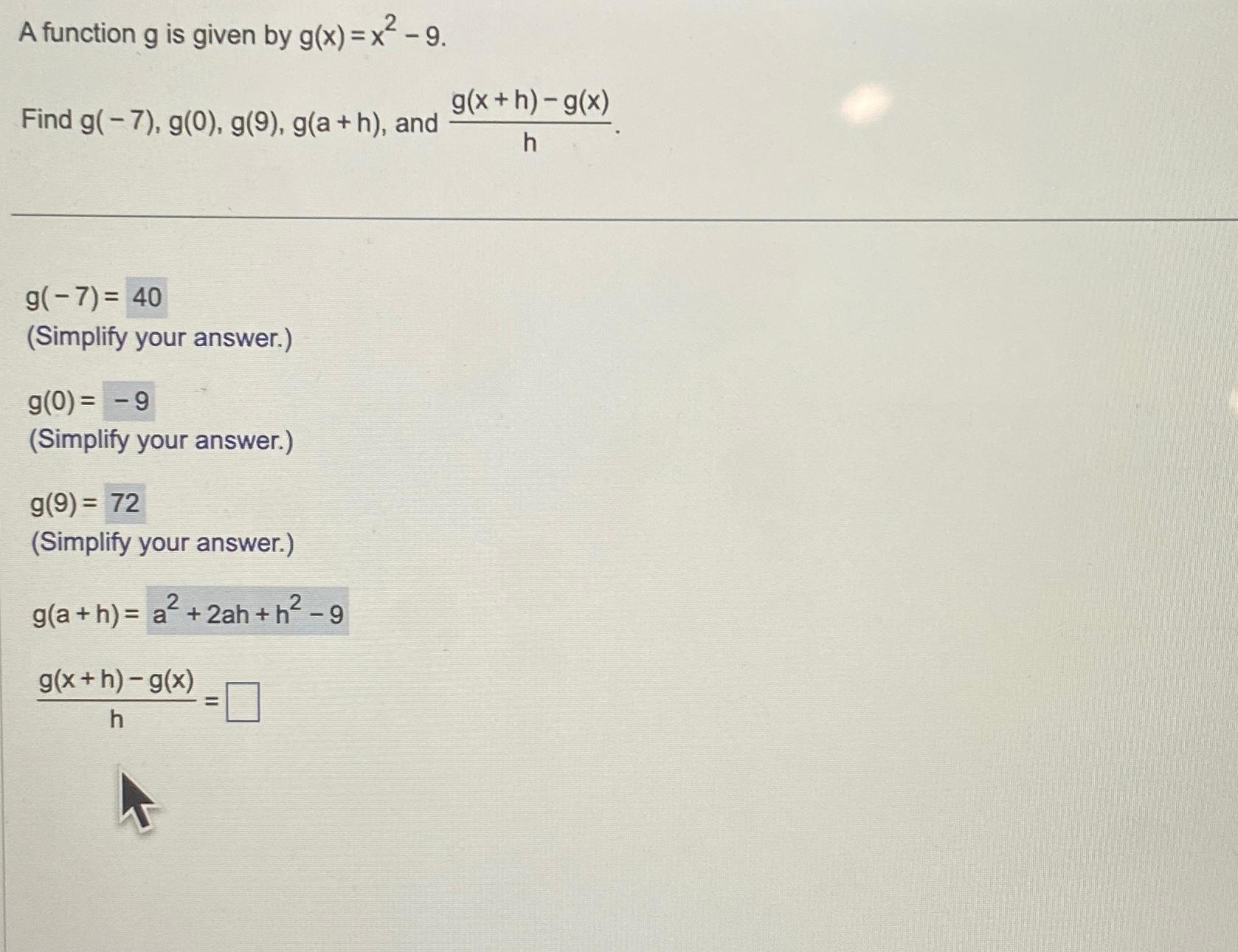g x )= 2x 9 g )= 15