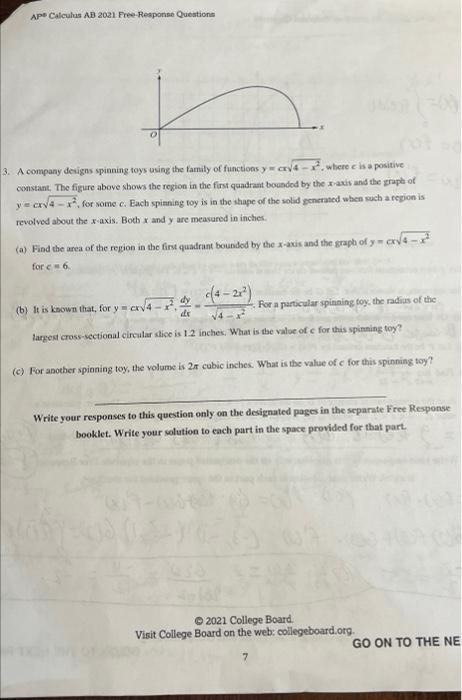 Solved AP Calculus AB 2021 Free-Response Questions 3. A | Chegg.com