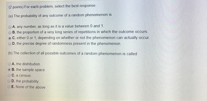 Solved (2 points) For each problem, select the best response | Chegg.com