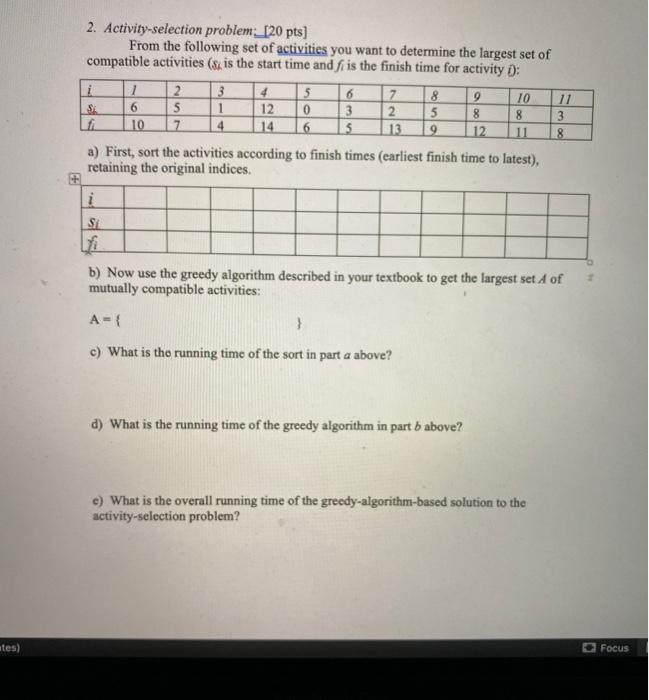 Solved 2. Activity-selection problem: _[20 pts) From the | Chegg.com