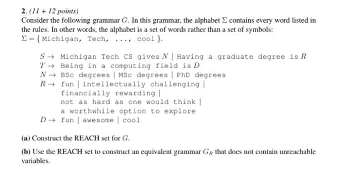 Solved 2. (11+12 Points ) Consider The Following Grammar G. | Chegg.com