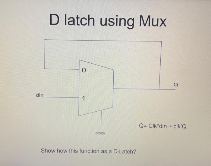 Solved D latch using Mux Show how this function as a | Chegg.com