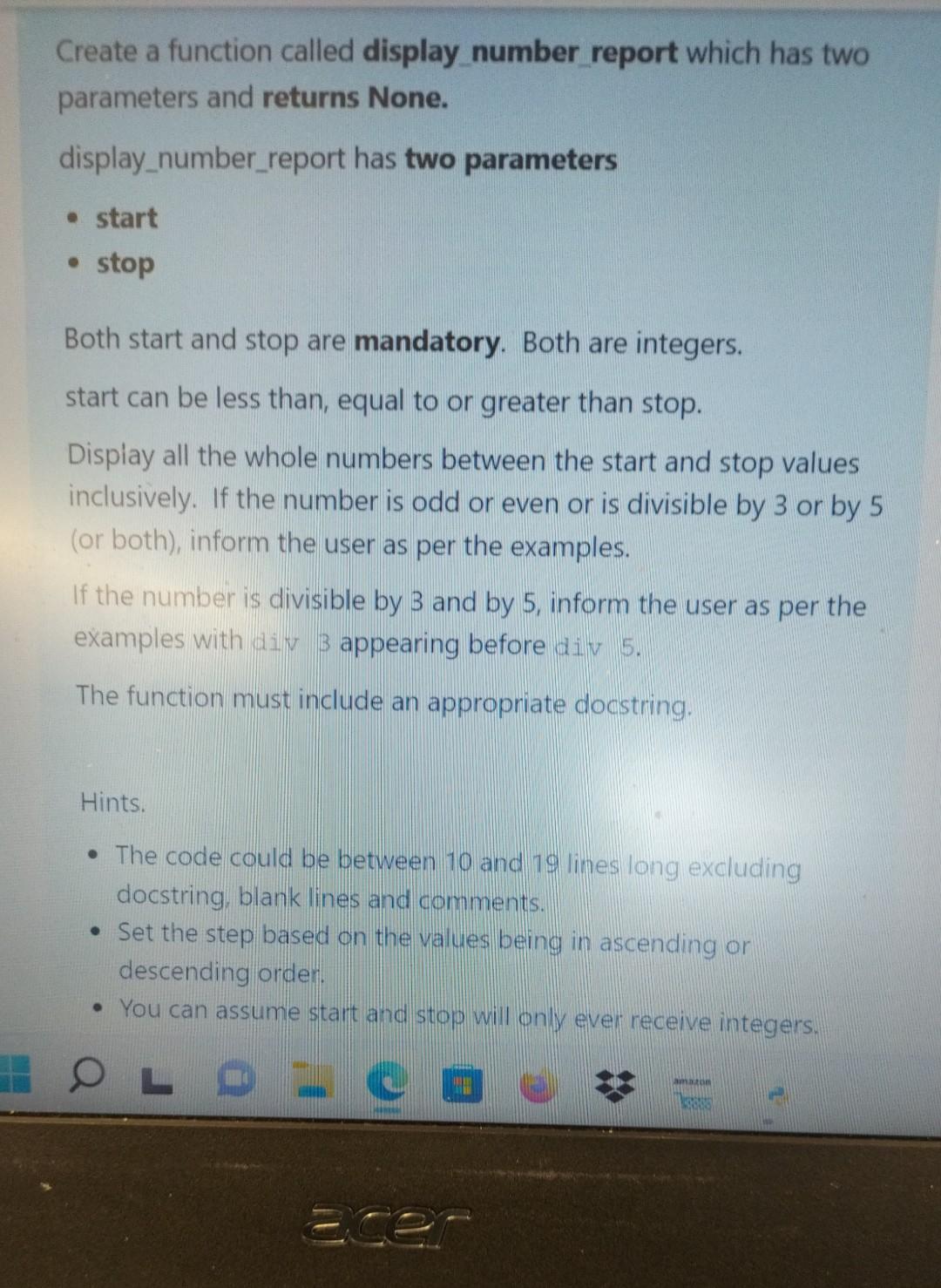Solved Create a function called display_number_report which | Chegg.com