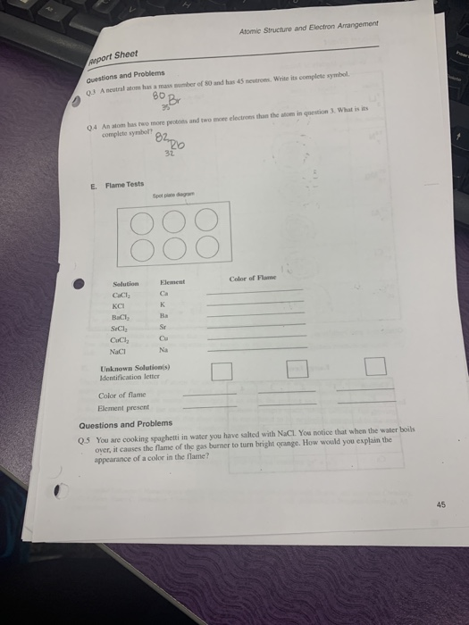 Solved Atomic Structure and Electron Arrangement aport Sheet | Chegg ...