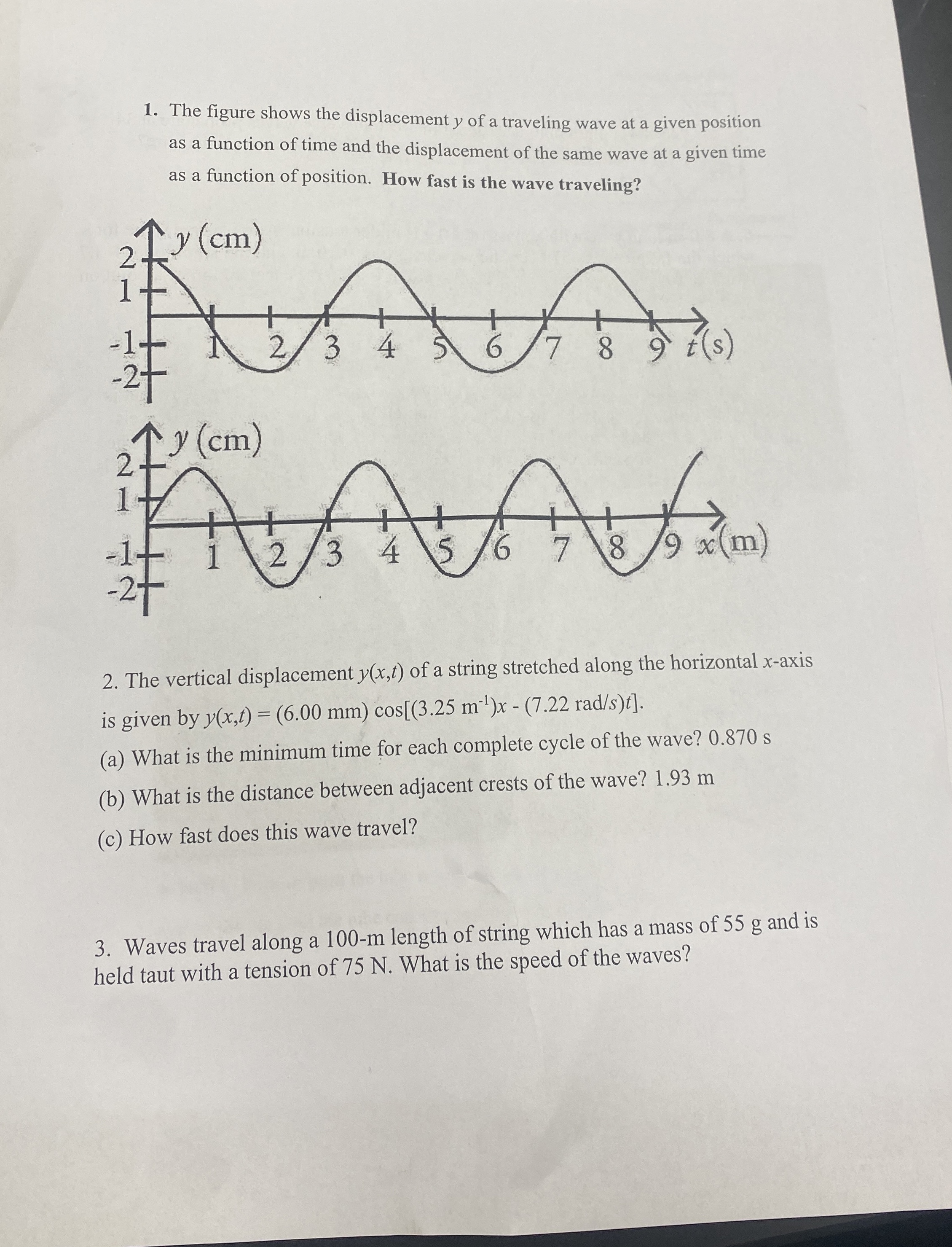 Solved The figure shows the displacement y ﻿of a traveling | Chegg.com