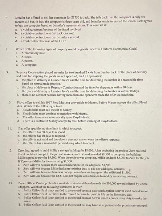 Solved Please help with 1-13!!1. The common law governs | Chegg.com
