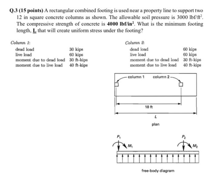 Solved Q.3 (15 points) A rectangular combined footing is | Chegg.com