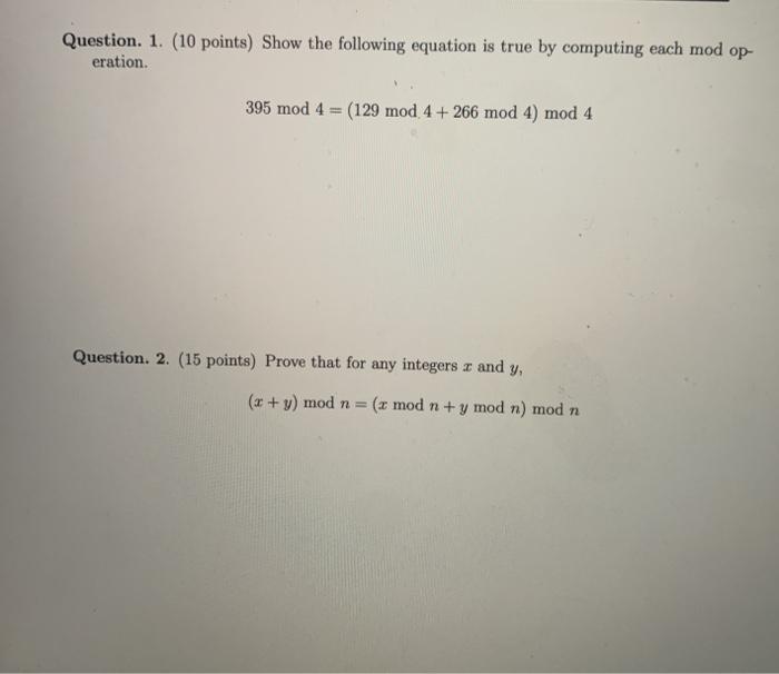 Solved Question. 1. (10 points) Show the following equation | Chegg.com