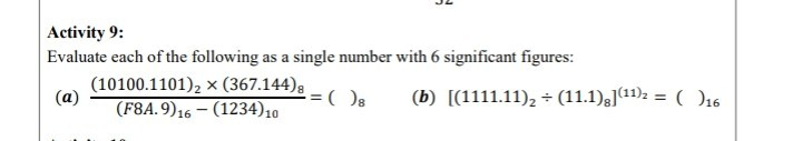 Solved Activity 9: Evaluate each of the following as a | Chegg.com