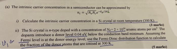 Solved (a) The Intrinsic Carrier Concentration In A | Chegg.com